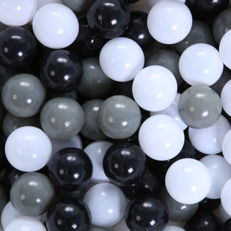 PlayMaty 100 Pieces Colorful Pit Balls Plastic Phthalate Free BPA Free Ocean Ball Crush Proof Stress Balls for Toddlers and Kids Playhouse Ball Pool Pit Accessories 2.2 Inches White Black Grey - Image 3
